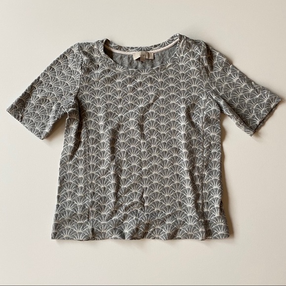 Loft Gray Textured Print Short Sleeve Top Size L - Picture 1 of 6